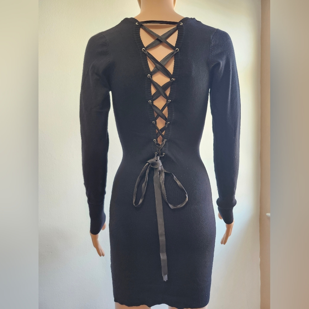 Navy Blue Lace-Up Back Dress